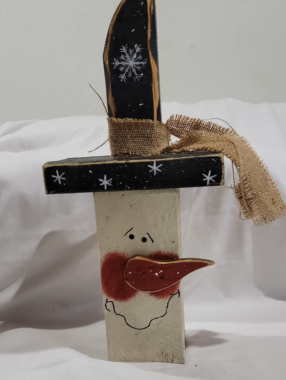 Handcrafted Rustic Black and White Snowman Holiday Decor Winter Cabin